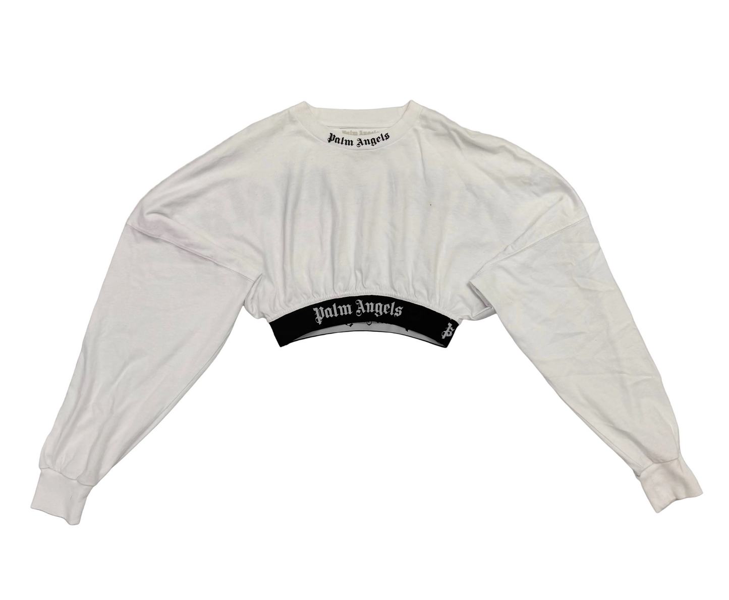Palm Angels Cropped Logo Long Sleeve T-Shirt 'White' (Pre-Owned)