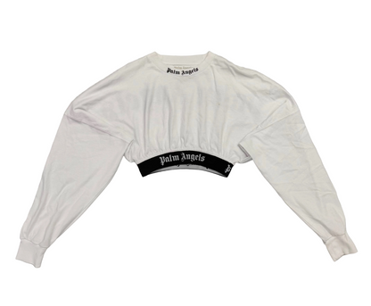 Palm Angels Cropped Logo Long Sleeve T-Shirt 'White' (Pre-Owned)