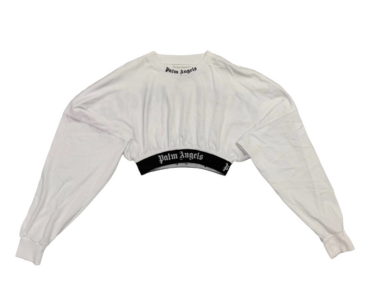 Palm Angels Cropped Logo Long Sleeve T-Shirt 'White' (Pre-Owned)