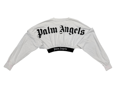 Palm Angels Cropped Logo Long Sleeve T-Shirt 'White' (Pre-Owned)