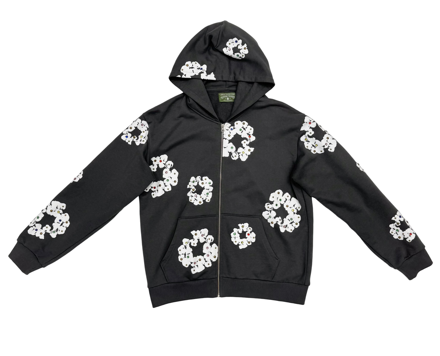 Denim Tears Rhinestone Wreath Zip Up Hoodie 'Vintage Black' (Pre-Owned)