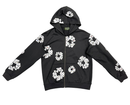 Denim Tears Rhinestone Wreath Zip Up Hoodie 'Vintage Black' (Pre-Owned)