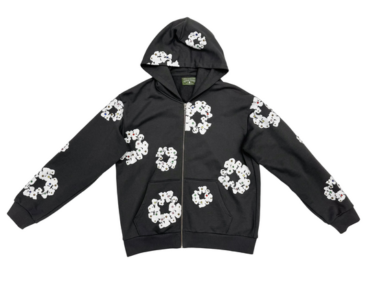 Denim Tears Rhinestone Wreath Zip Up Hoodie 'Vintage Black' (Pre-Owned)