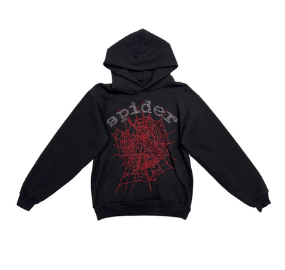 Sp5der OG Rhinestone Logo Hoodie 'Black/Red' (Pre-Owned)
