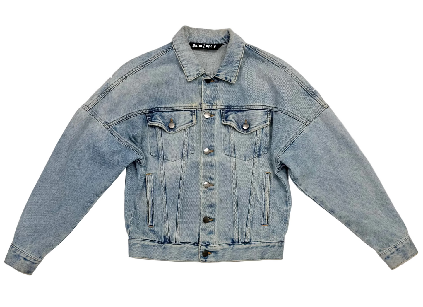 Palm Angels Logo Over Denim Jacket 'Blue/White' (Pre-Owned)