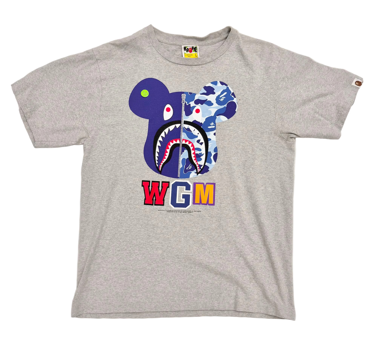 Bape Bearbrick ABC Blue Camo Shark Face Bear Tee Grey (Pre-Owned)