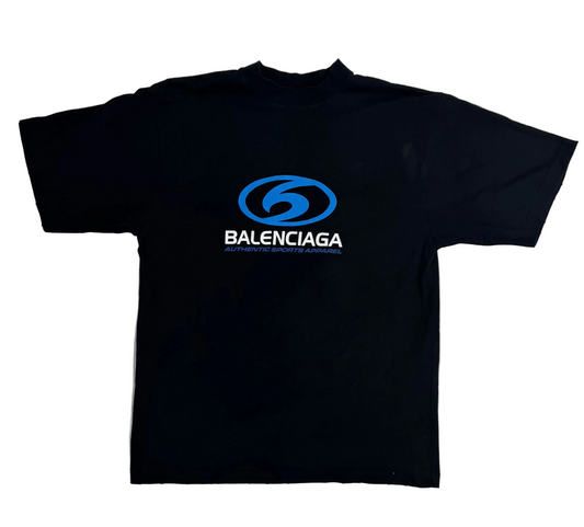 Balenciaga Black & Blue Surfer Logo T-Shirt
