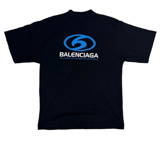 Balenciaga Black & Blue Surfer Logo T-Shirt