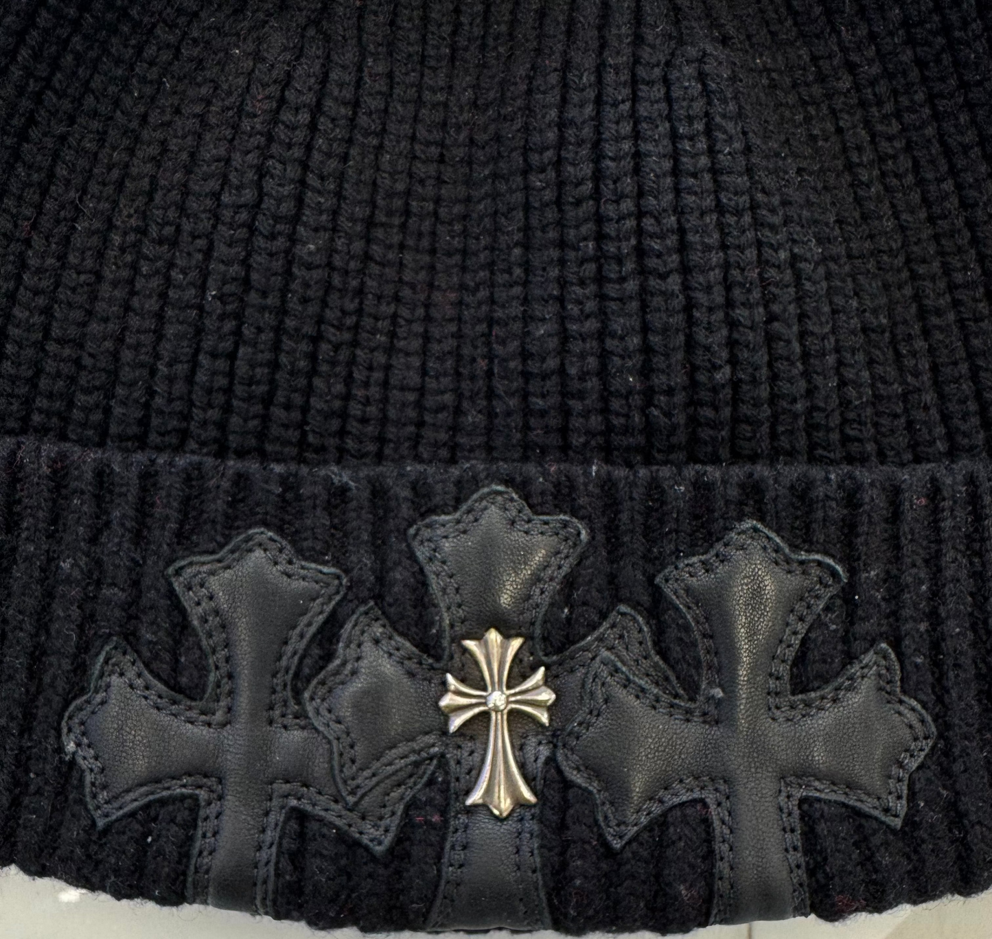 Chrome Hearts Cross 3 Cemetery Cross Patch Beanie Cap Black (Pre-Owned)