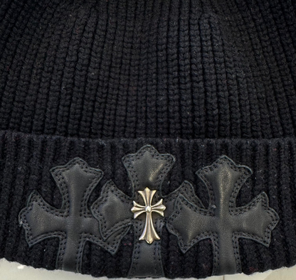Chrome Hearts Cross 3 Cemetery Cross Patch Beanie Cap Black (Pre-Owned)