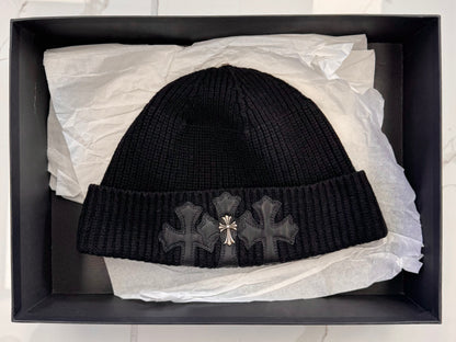 Chrome Hearts Cross 3 Cemetery Cross Patch Beanie Cap Black (Pre-Owned)