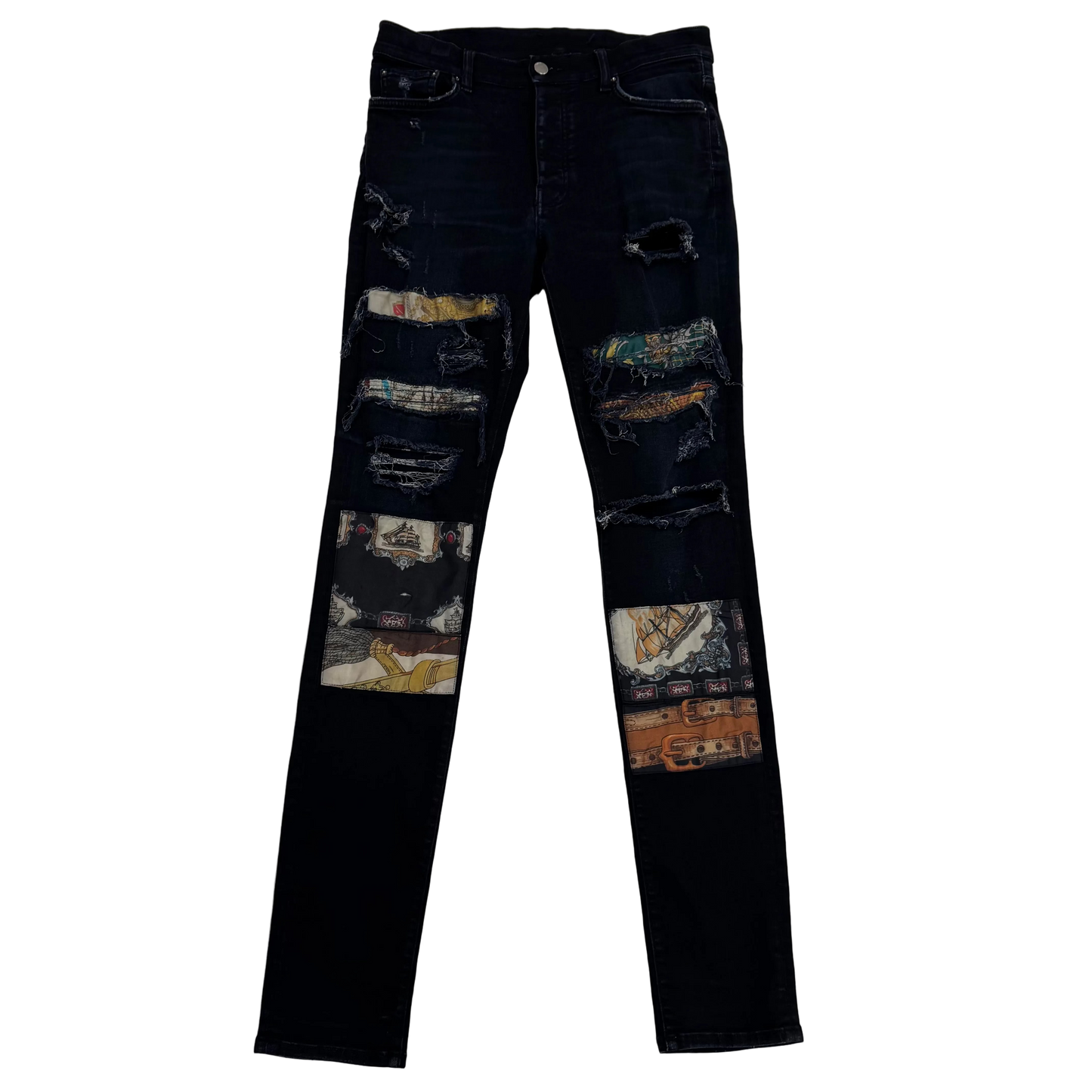 Amiri Scarves Art Patch Jeans in Antique Black (Pre-Owned)