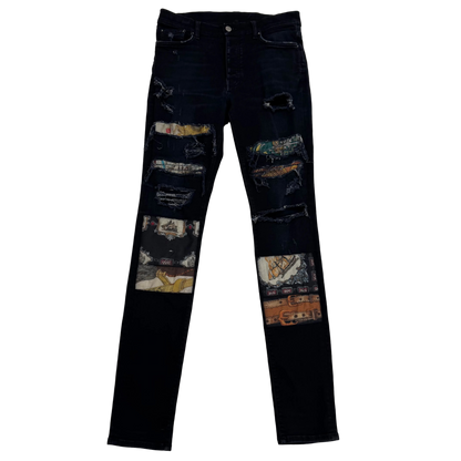 Amiri Scarves Art Patch Jeans in Antique Black (Pre-Owned)