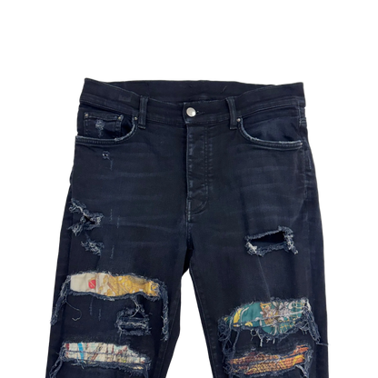 Amiri Scarves Art Patch Jeans in Antique Black (Pre-Owned)