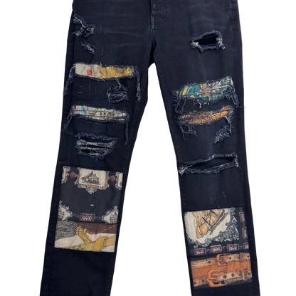 Amiri Scarves Art Patch Jeans in Antique Black (Pre-Owned)