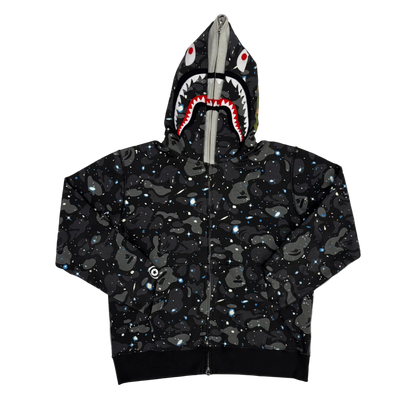 BAPE Space Camo Shark Full Zip Double Hoodie Black Multi (Pre-Owned)