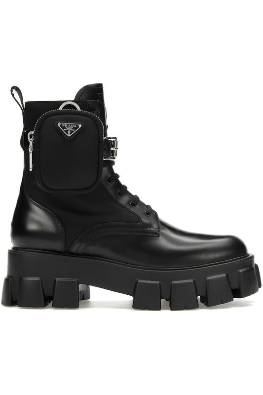 Prada Monolith 55mm Pouch Ankle Boots Black Leather