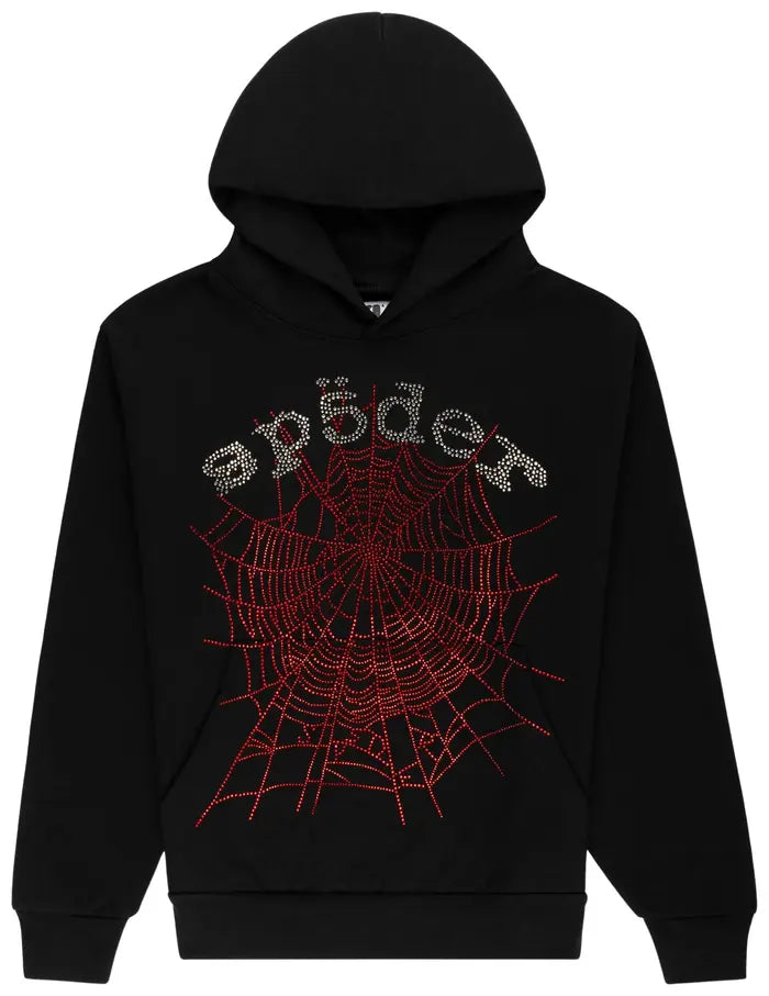 Sp5der Rhinestone OG Web V2 Hoodie 'Black'