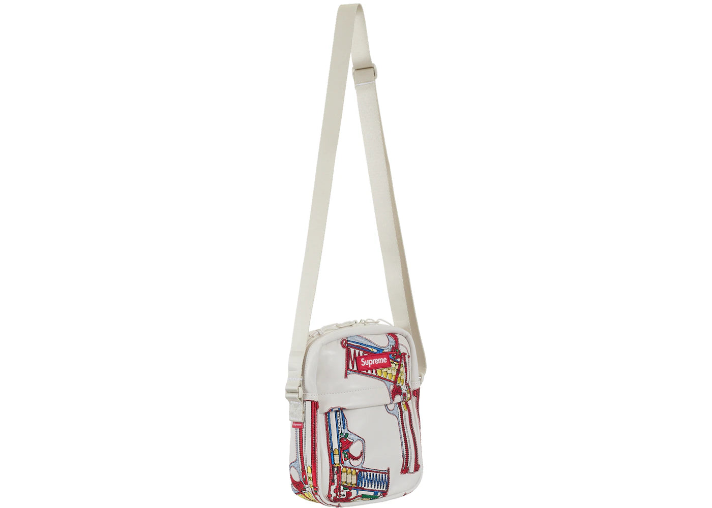 Supreme Guns Embroidered Leather Shoulder Bag White