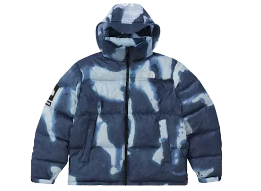Supreme The North Face Bleached Denim Print Nuptse Jacket
