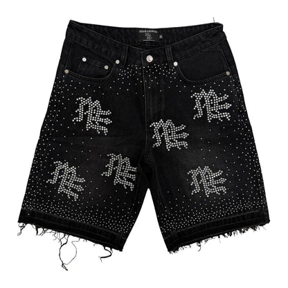 Mixed Emotion Black ME Rhinestone Denim Shorts