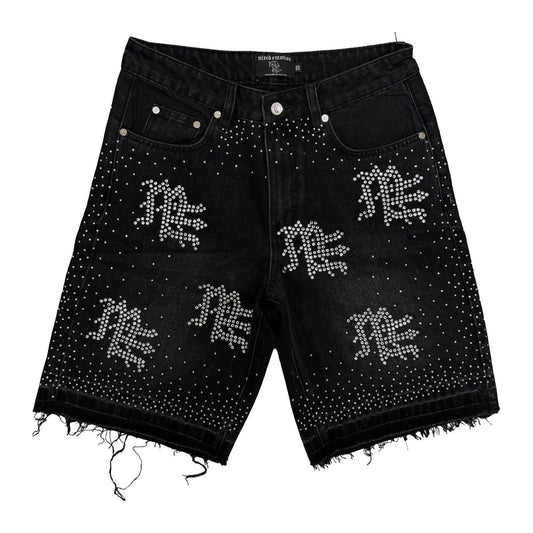Mixed Emotion Black ME Rhinestone Denim Shorts