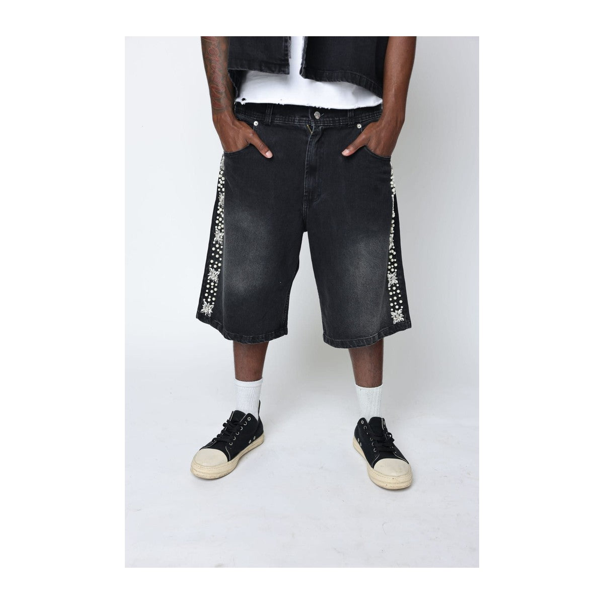 Fraternal Desires 'Concrete Pearl' Black Jeans Shorts