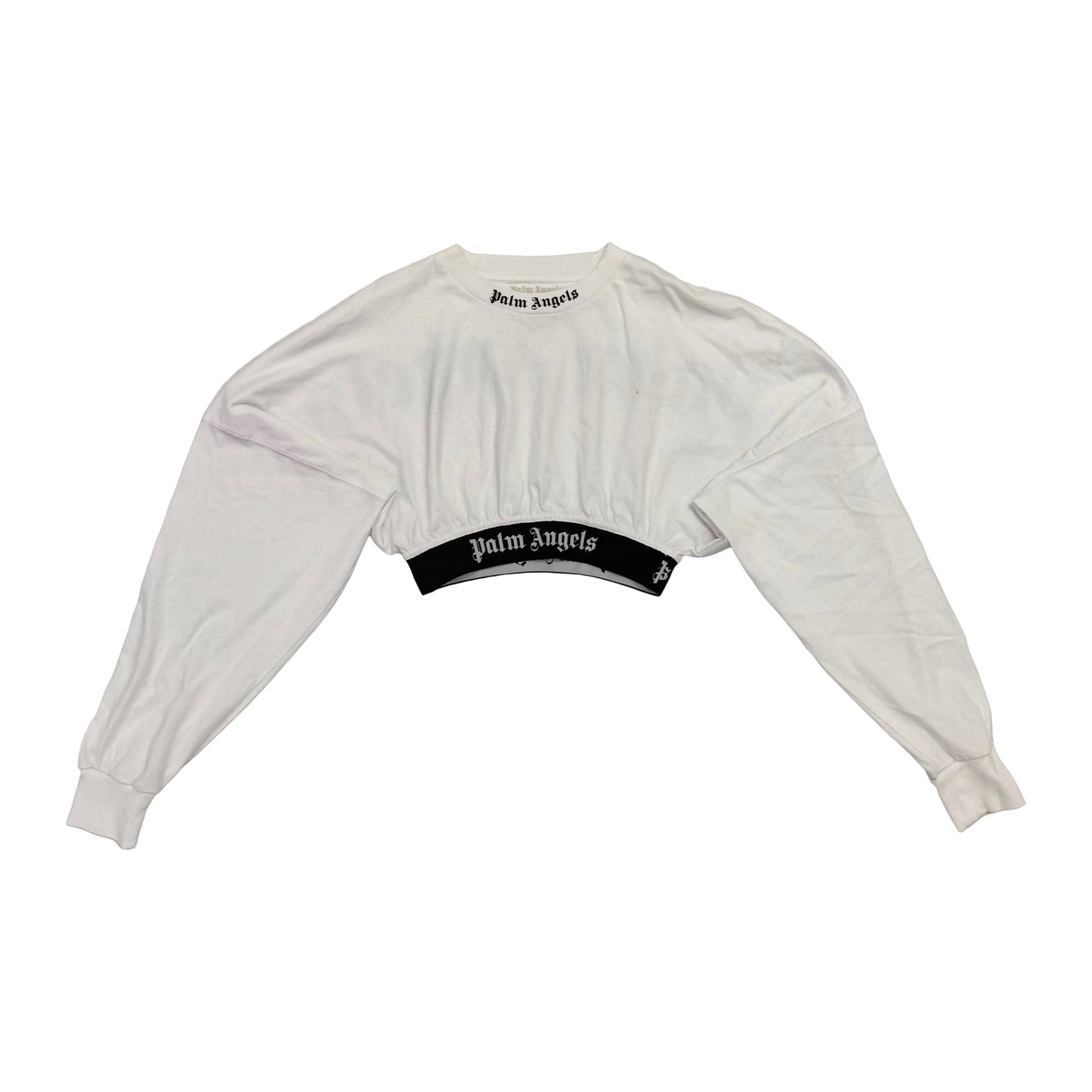 Palm Angels Cropped Logo Long Sleeve T-Shirt 'White' (Pre-Owned)