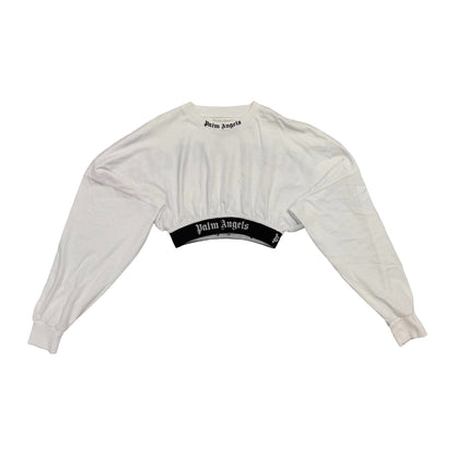 Palm Angels Cropped Logo Long Sleeve T-Shirt 'White' (Pre-Owned)