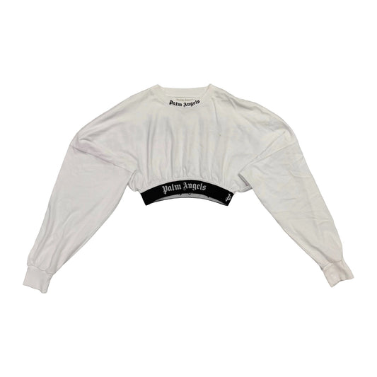 Palm Angels Cropped Logo Long Sleeve T-Shirt 'White' (Pre-Owned)