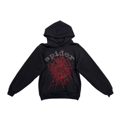 Sp5der OG Rhinestone Logo Hoodie 'Black/Red' (Pre-Owned)