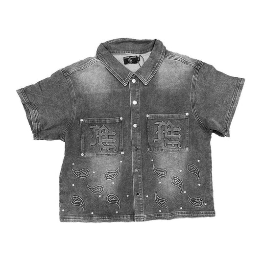 Mixed Emotion Paisley Denim Grey Shirt