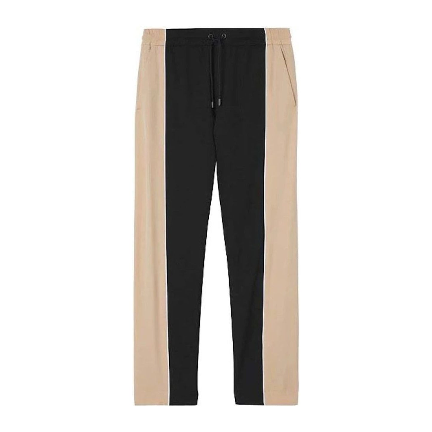 Burberry Contrast Stripe Wool Track Pants Black Beige