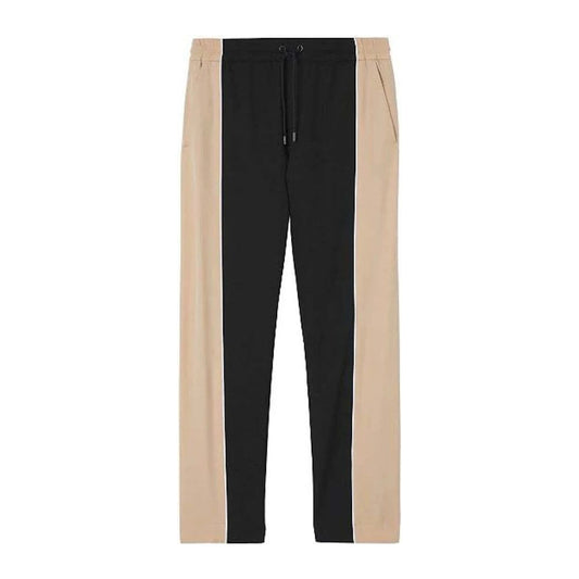 Burberry Contrast Stripe Wool Track Pants Black Beige