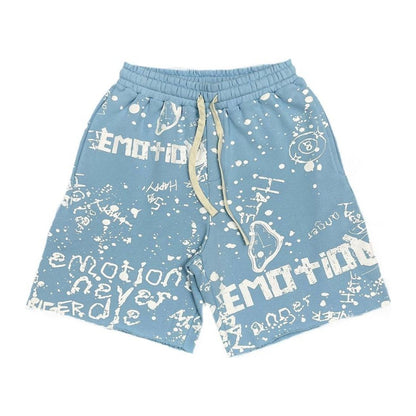 Mixed Emotion Blue Graffiti Shorts