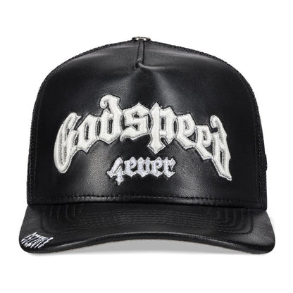 Godspeed Forever Premium Leather Trucker Hat (Black)