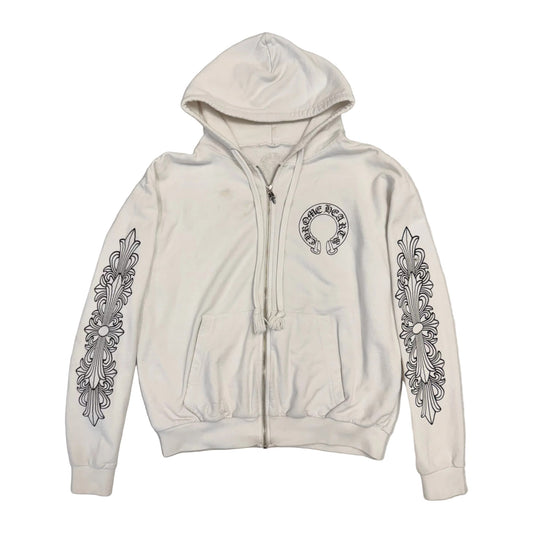 Chrome Hearts Horseshoe Logo Zip-Up Hoodie 'White/Black' (Pre-Owned)