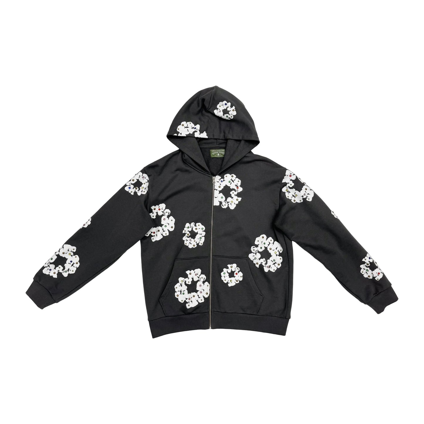 Denim Tears Rhinestone Wreath Zip Up Hoodie 'Vintage Black' (Pre-Owned)