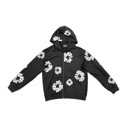 Denim Tears Rhinestone Wreath Zip Up Hoodie 'Vintage Black' (Pre-Owned)