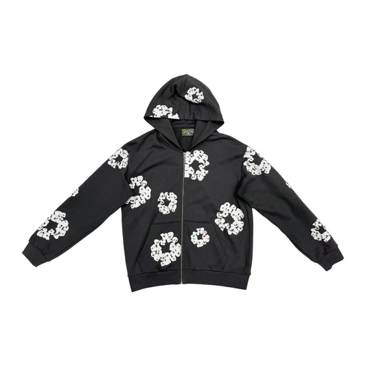 Denim Tears Rhinestone Wreath Zip Up Hoodie 'Vintage Black' (Pre-Owned)