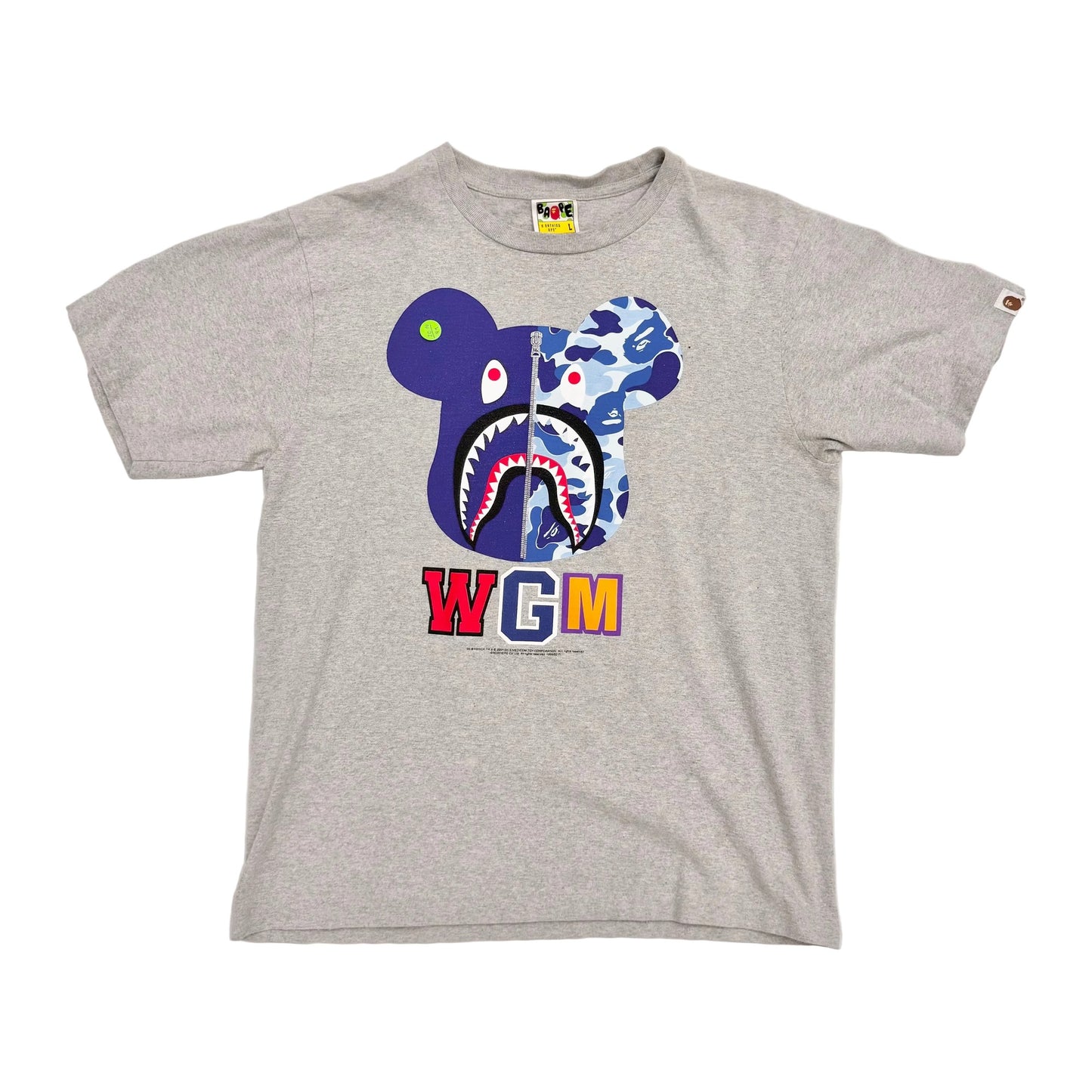 Bape Bearbrick ABC Blue Camo Shark Face Bear Tee Grey (Pre-Owned)