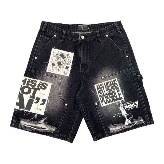 Mixed Emotion Black AI Denim Shorts