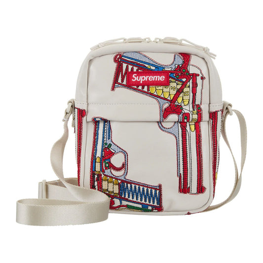Supreme Guns Embroidered Leather Shoulder Bag White