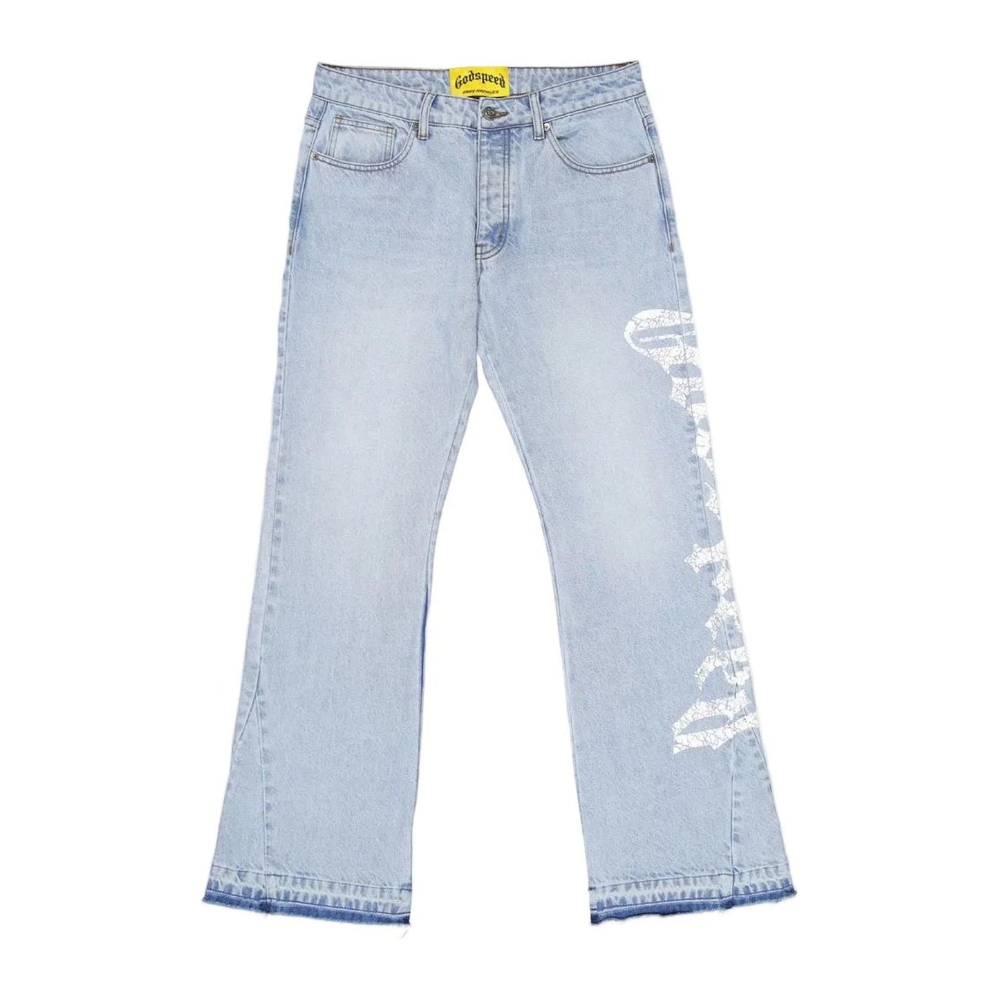 Godspeed OG Logo Flared Denim Printed Jeans (Blue)