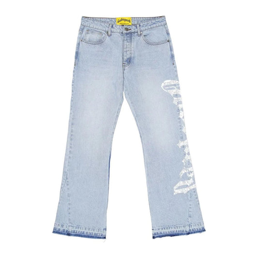 Godspeed OG Logo Flared Denim Printed Jeans (Blue)