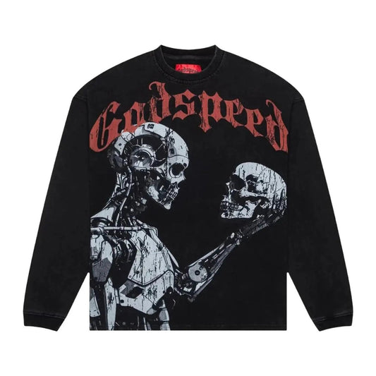 Godspeed Mankind Vs AI Long-Sleeve T-Shirt 'Black Wash'