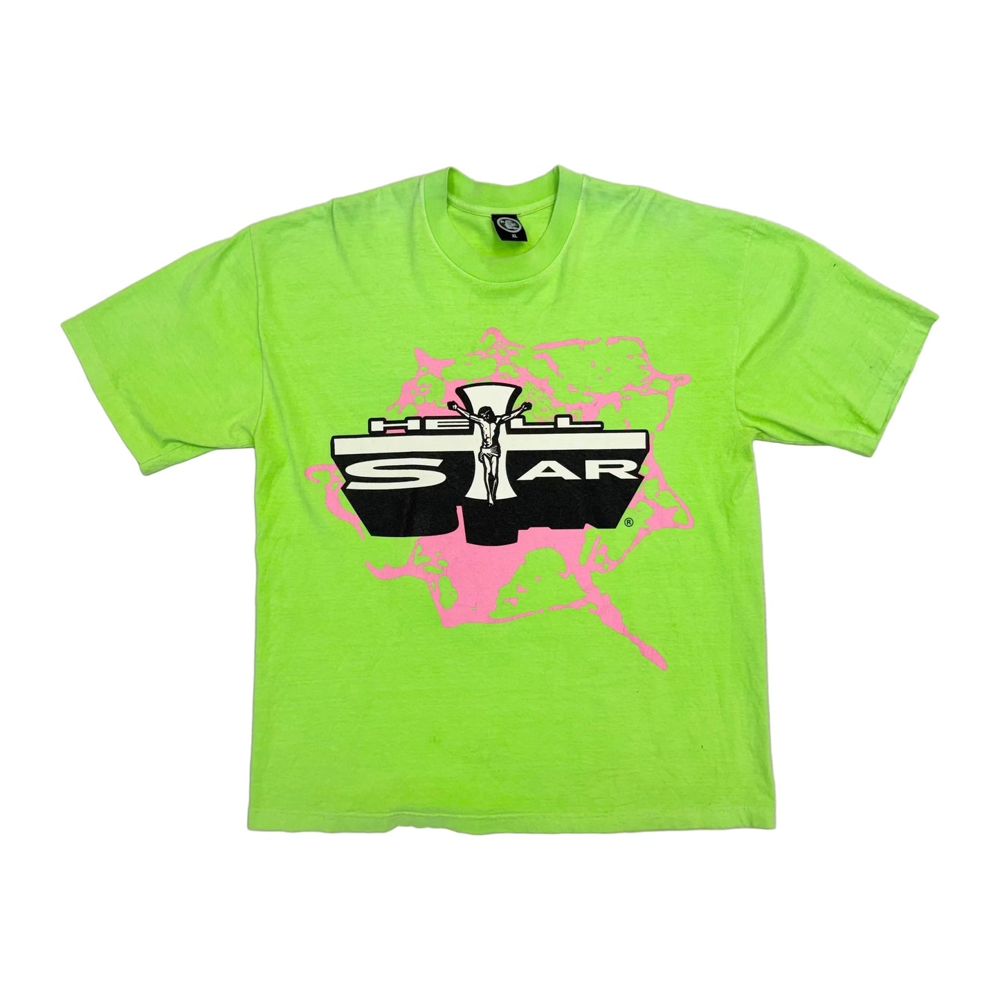 Hellstar Studios Jesus Emblem T-Shirt 'Neon Green/Pink' (Pre-Owned)
