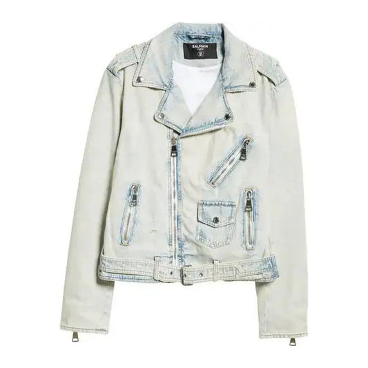 Balmain Faded Denim Moto Jacket 6fc 'China Blue'