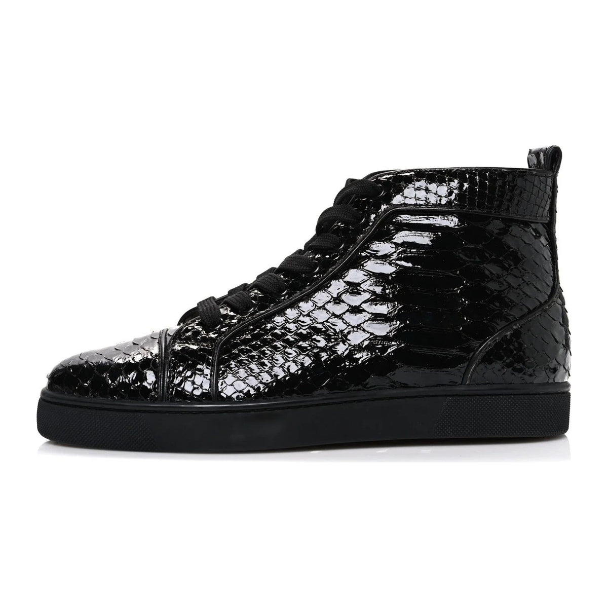 Christian Louboutin Patent Snakeskin Louis Flat Sneakers Black