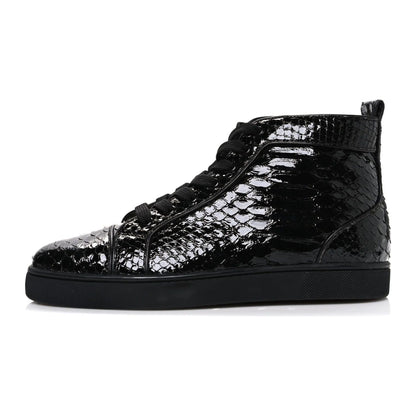 Christian Louboutin Patent Snakeskin Louis Flat Sneakers Black
